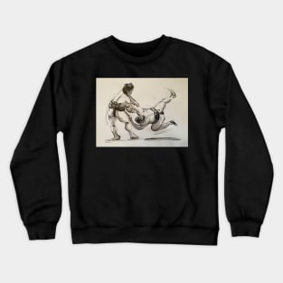 Sumo #17 - Sumo wrestlers ink wash painting on paper Crewneck Sweatshirt